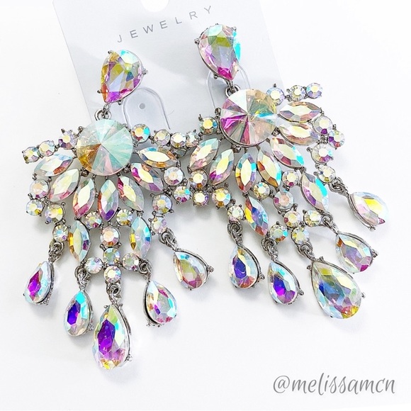 AB Austrian Crystal Chandelier Statement Formal Earrings - Picture 4 of 5